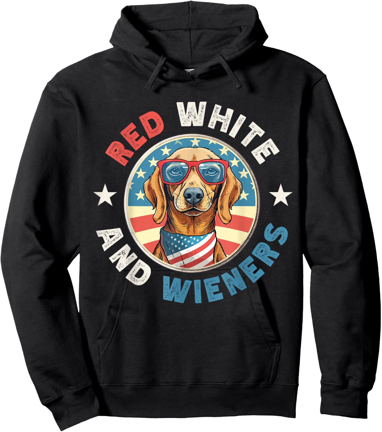 Red White and Wieners Funny Dachshund Weiner Dog July 4th US Hoodie - Hoodie | Black