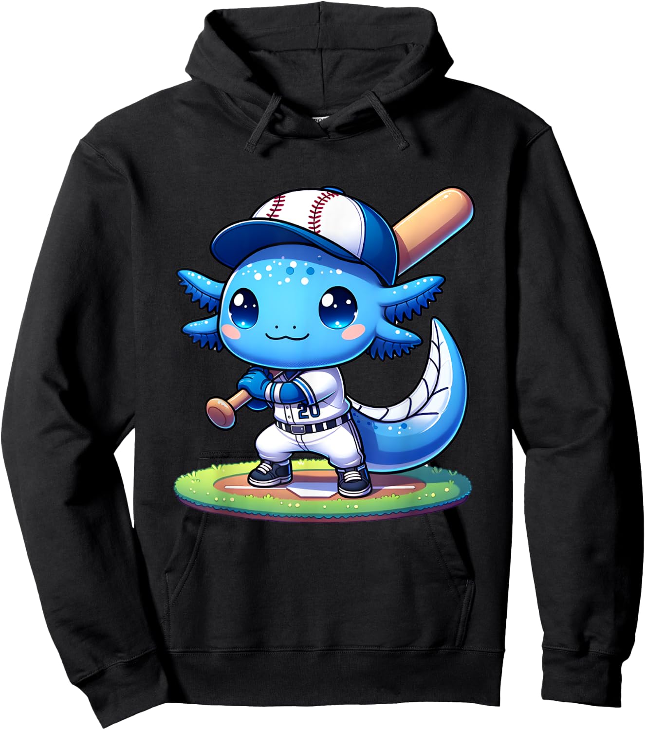 Funny axolotl baseball player catcher boys girls Hoodie - Hoodie | Black