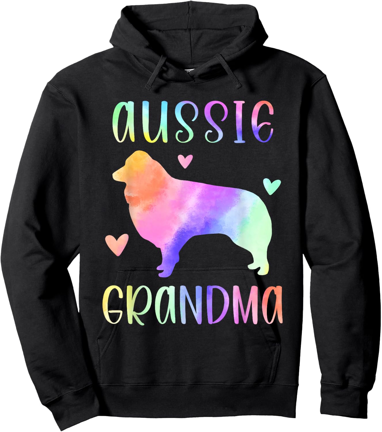 Aussie Grandma Australian Shepherd Nana Rainbow Watercolor Hoodie - Hoodie | Black