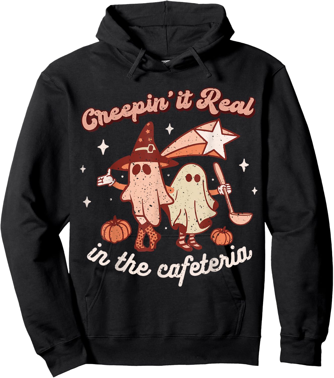 Fall Lunch Lady Retro Halloween Cafeteria Pumpkin Team Hoodie - Hoodie | Black