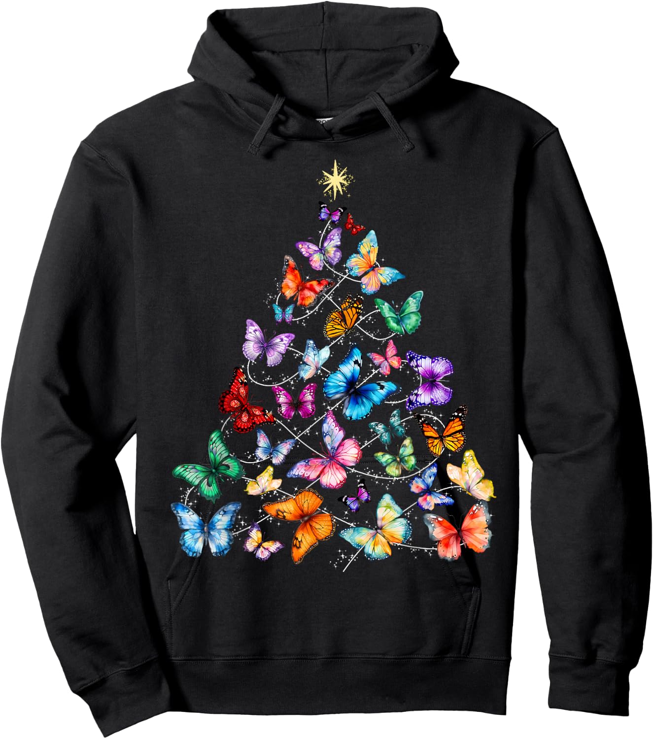 Butterfly Christmas Tree Lights Insect Christmas Gifts Hoodie - Hoodie | Black