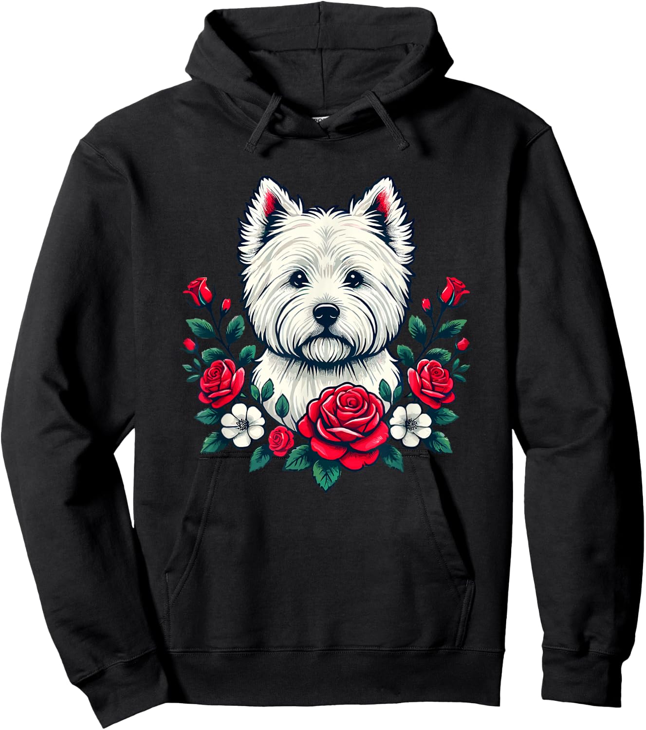 Roses Flowers West Highland White Terrier Westie Hoodie - Hoodie | Black