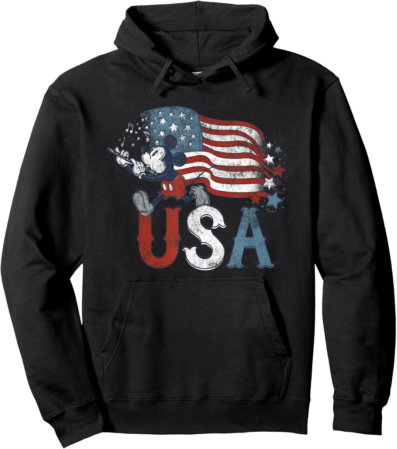 Disney Mickey Mouse with Flute America USA Flag 4th of July Hoodie - Hoodie | Black