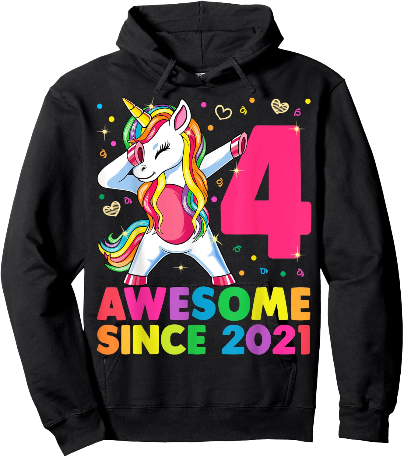 4 Years Old Unicorn Dabbing 4th Birthday Girl Unicorn Party Hoodie - Hoodie | Black