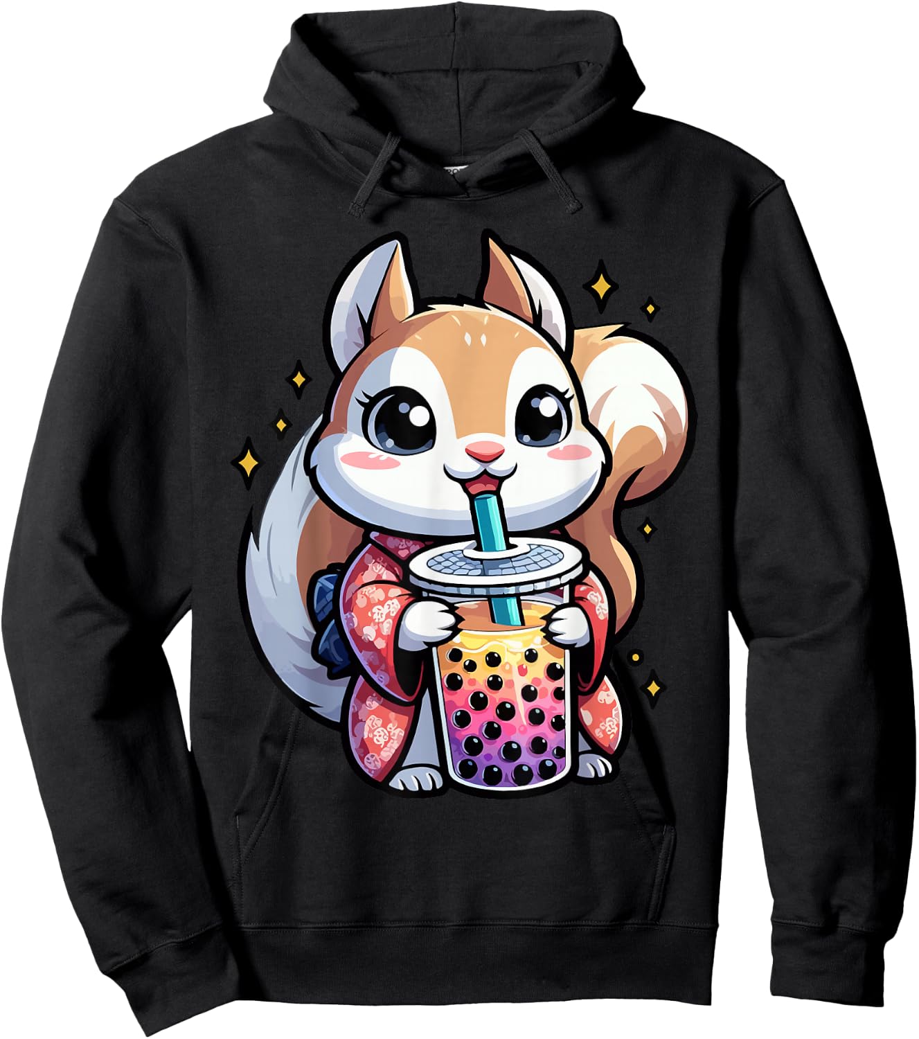 Squirrel Bubble Boba Tea Anime Cute Kawaii Hoodie - Hoodie | Black