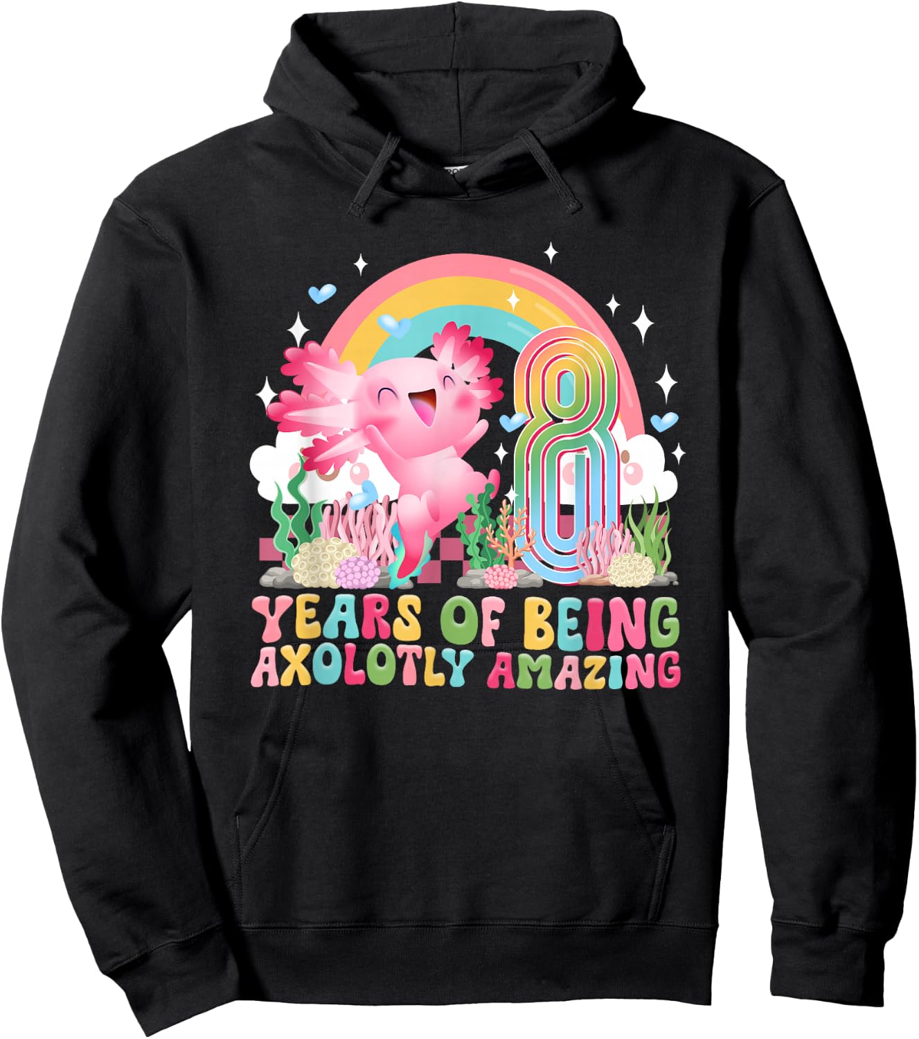 8th Axolotl Birthday Party Eight Year Old Axolotls Birthday Hoodie - Hoodie | Black