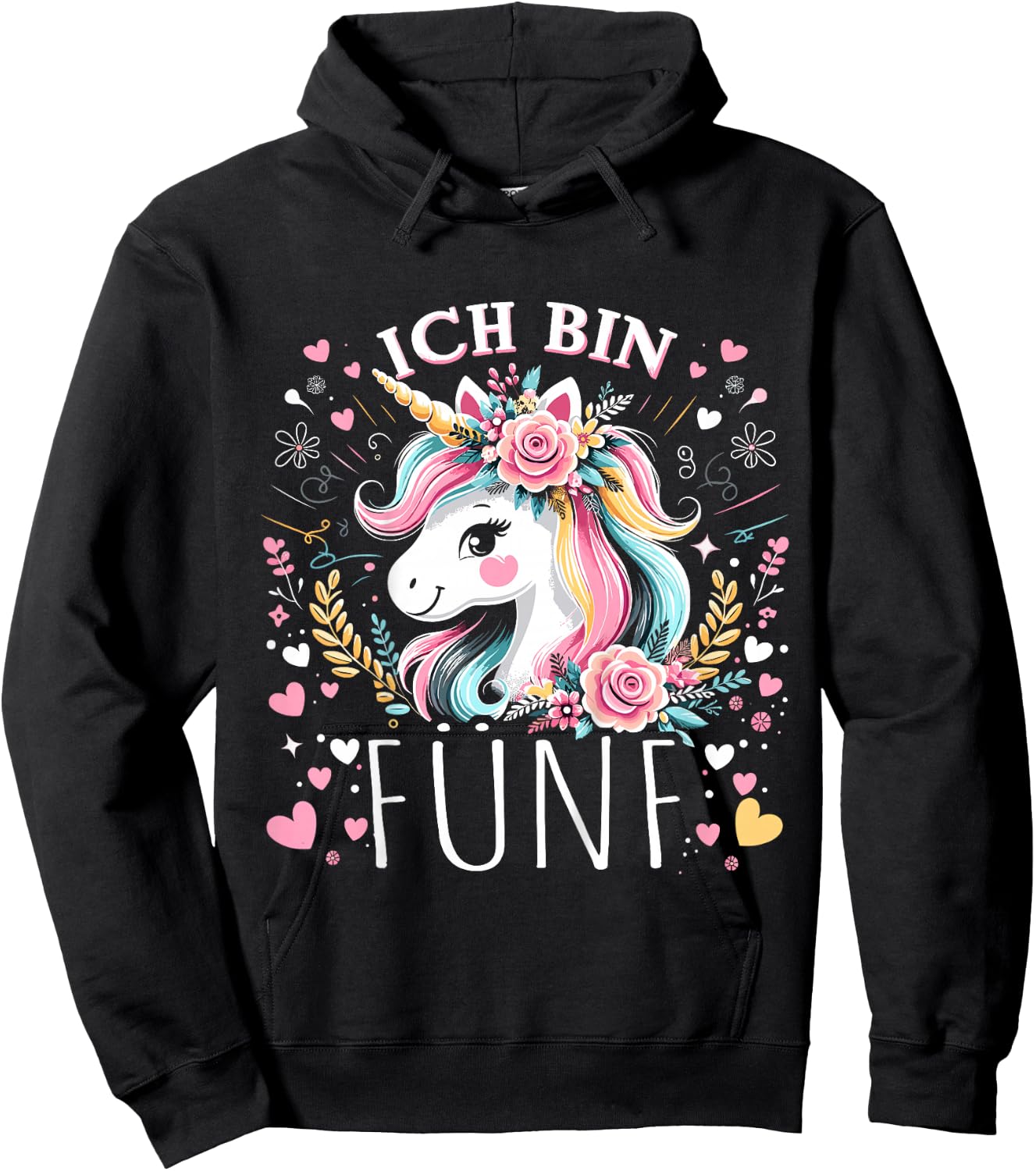 Kinder 5 Jahre Mädchen Geburtstag 5. Kindergeburtstag Süßes Einhorn Hoodie - Hoodie | Black