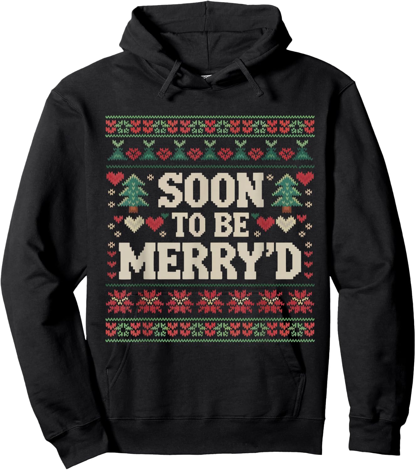 Soon To Be Merry'd Engaged Couples Matching Ugly Christmas Hoodie - Hoodie | Black