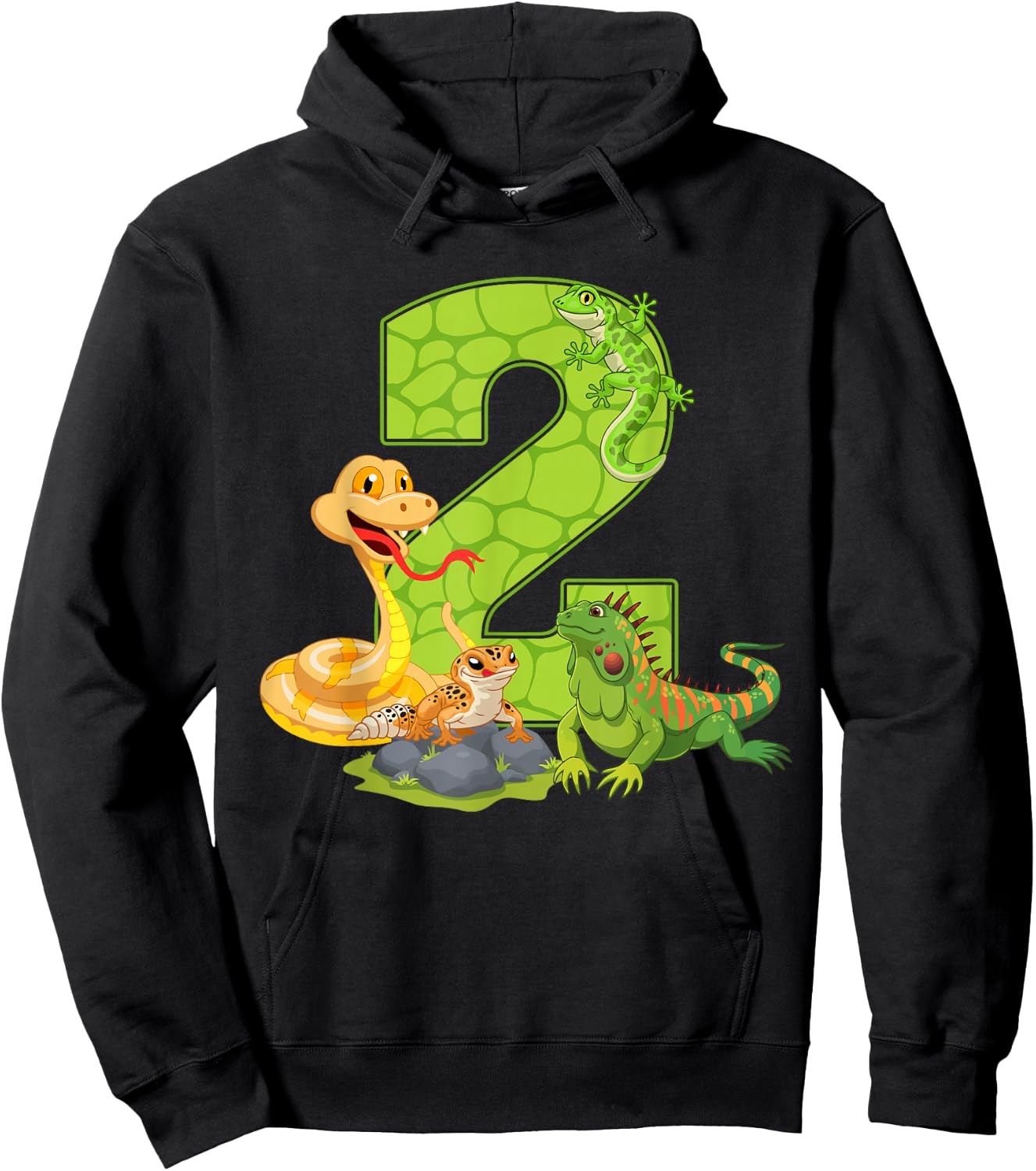 2nd Birthday Snake Lizard Reptile 2 Year Old Birthday Party Hoodie - Hoodie | Black