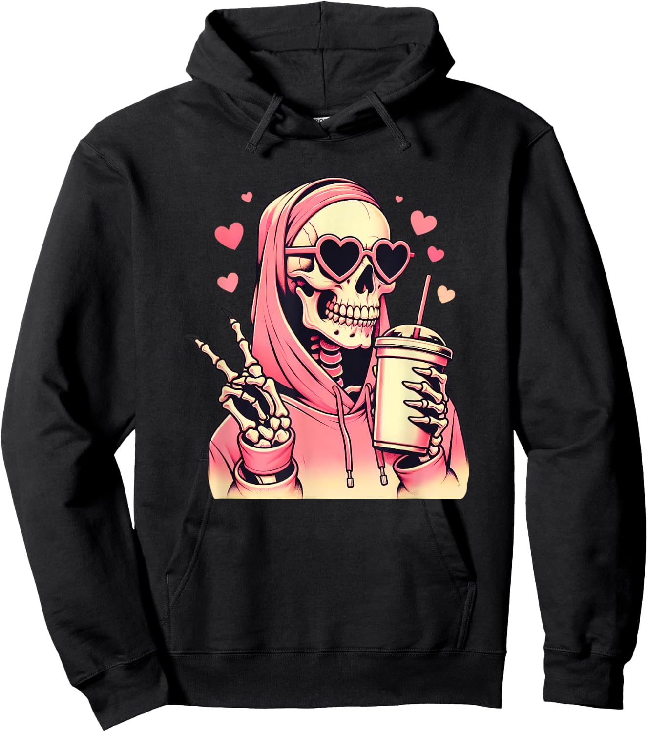 Diva Skull Skeleton Design for Girls & Women in Pink , black Hoodie - Hoodie | Black