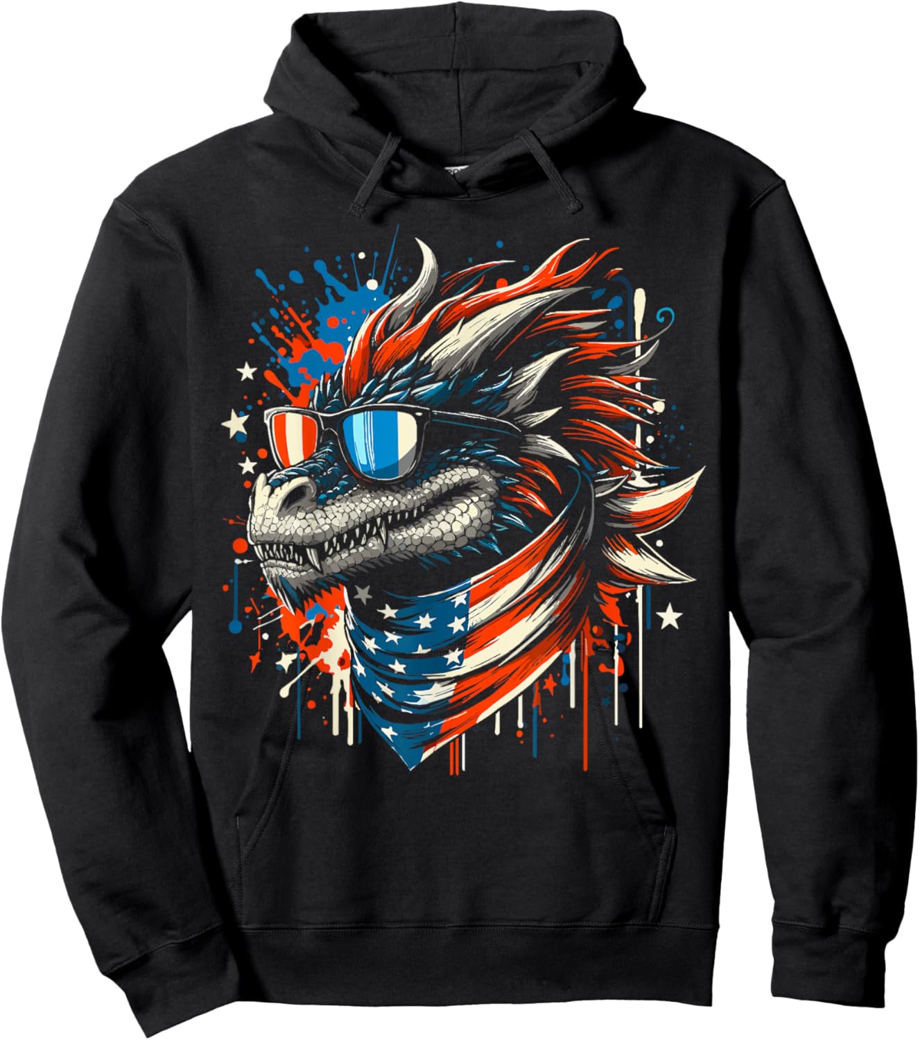 4th of July Patriotic Dragon US Flag Dragon Men Women Hoodie - Hoodie | Black