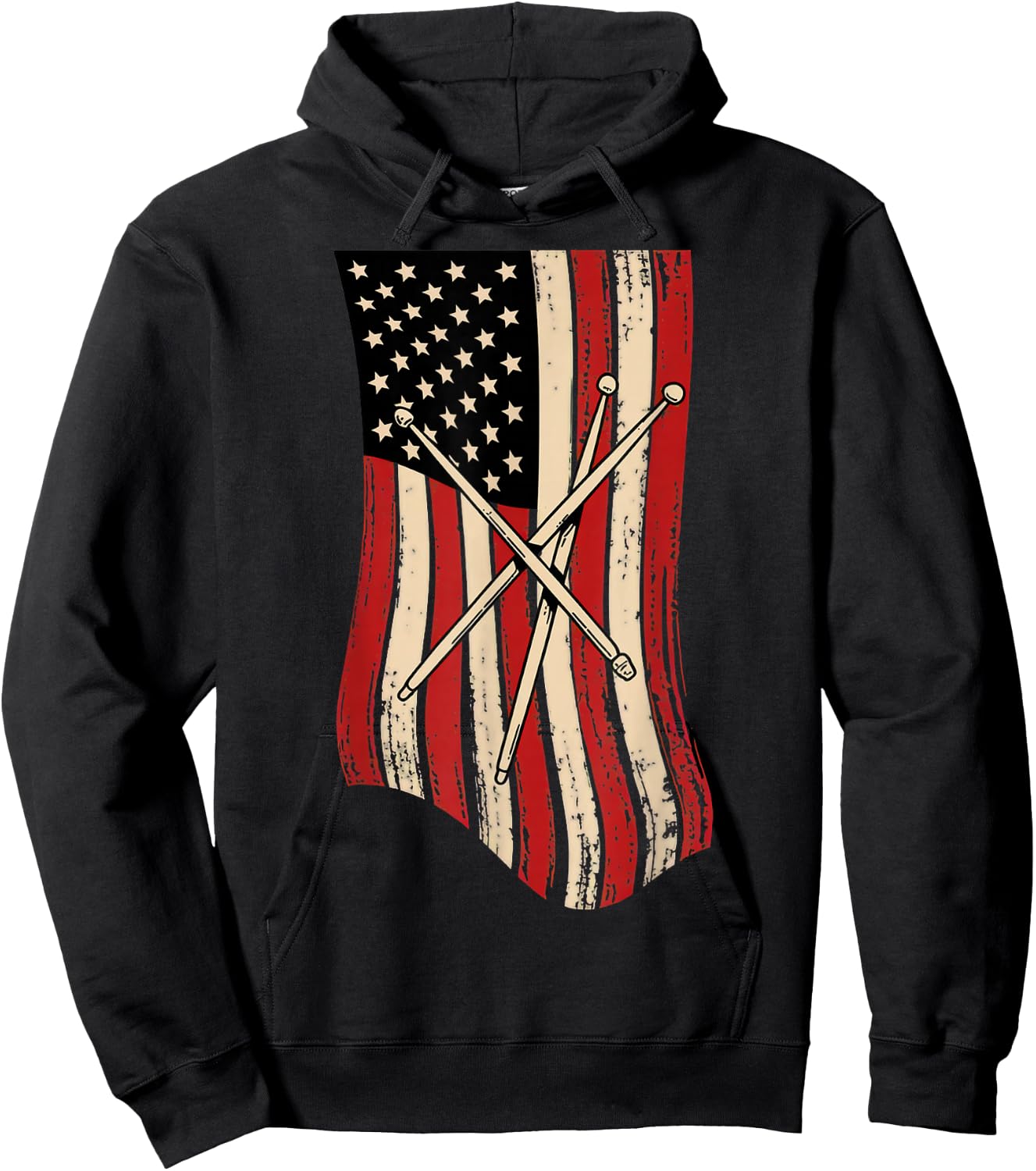 Patriotic Drumsticks American Flag Design for Drummers Hoodie - Hoodie | Black