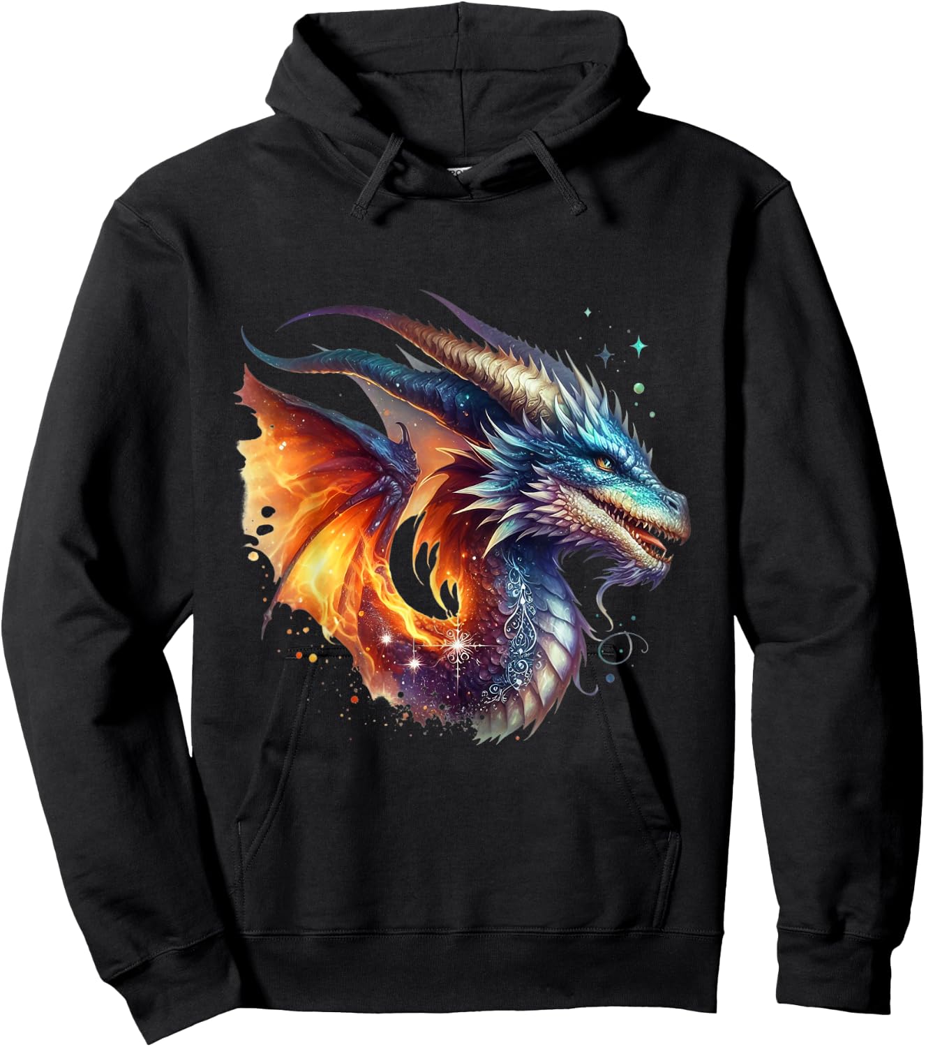 Flying Mythical Creature Cool Dragon Flame-Spewing Dragon Hoodie - Hoodie | Black
