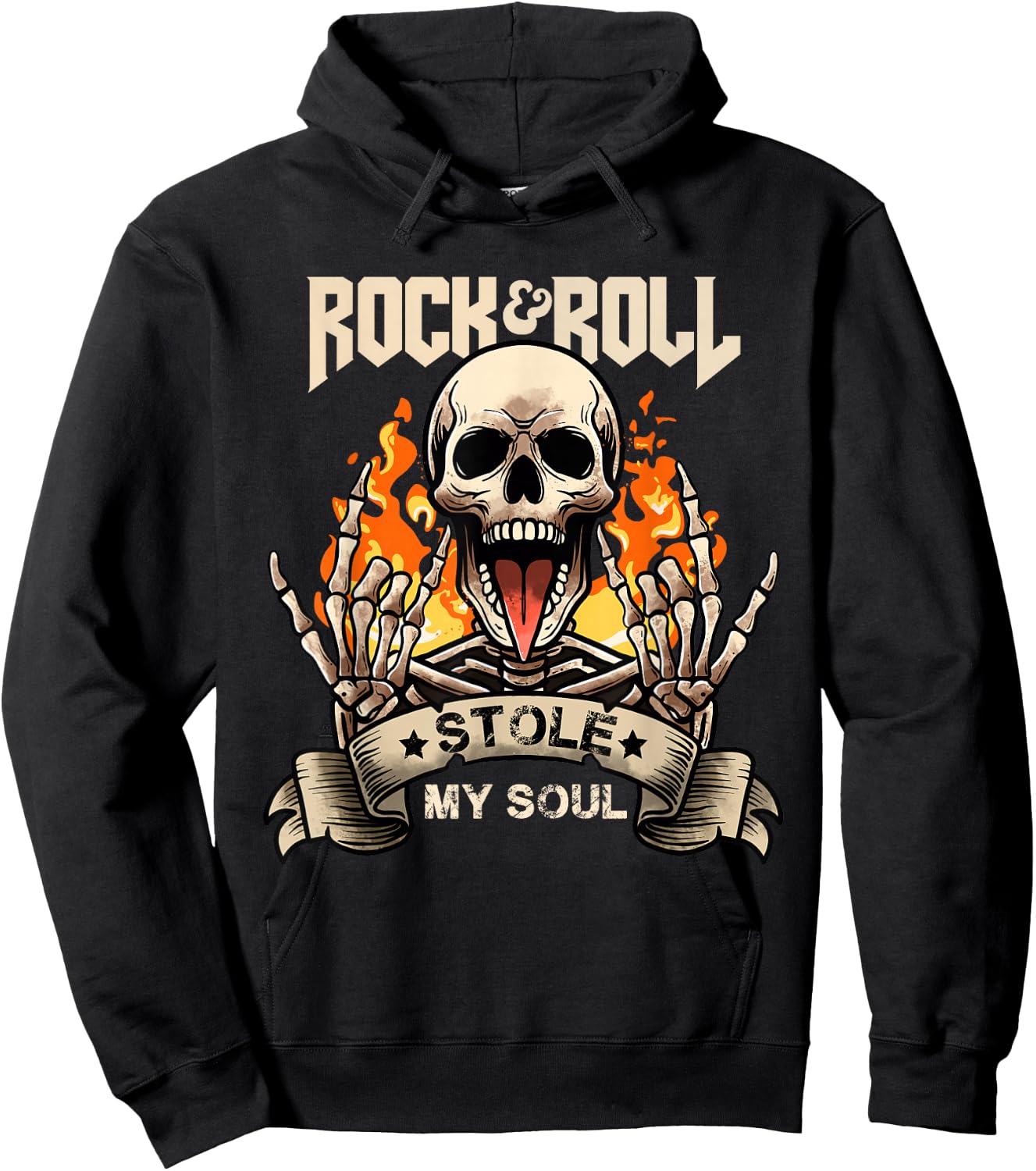 Rock & Roll Concert Retro Vintage Rock and Roll Stole My Soul , Black, S Hoodie - Hoodie | Black