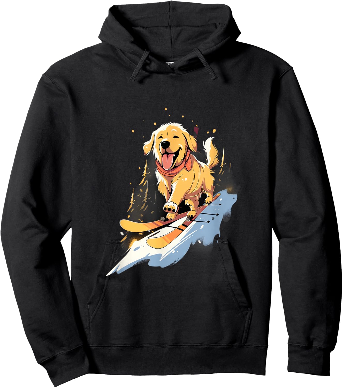 Golden Retriever Skiing Dog Skier Ski Winter Snow Hoodie - Hoodie | Black
