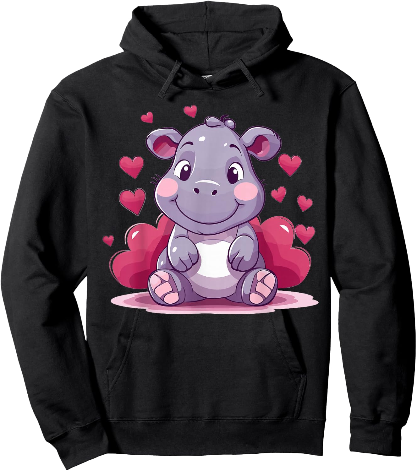 Cute Hippo with Hearts I Kids Hippo Hoodie - Hoodie | Black