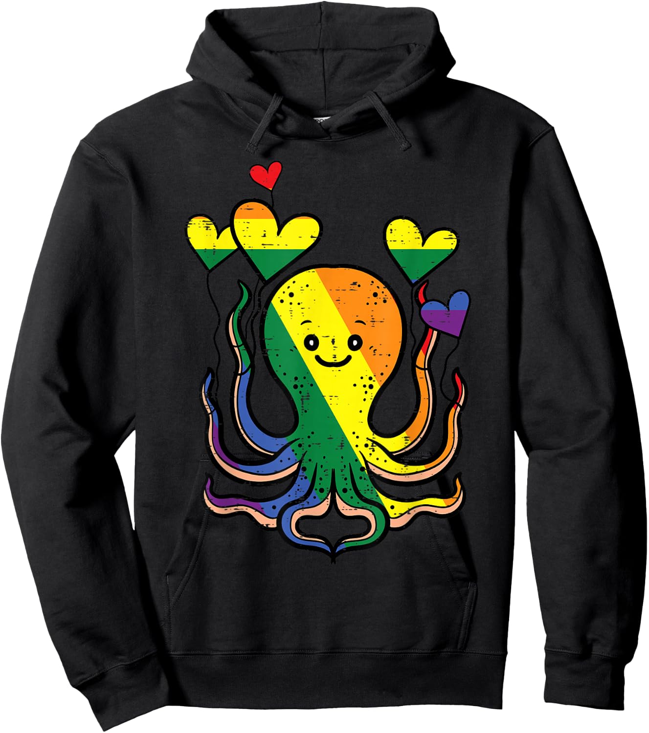 Gay Pride Octopus Hearts Rainbow Flag Lgbtq Women Kids Men Hoodie - Hoodie | Black