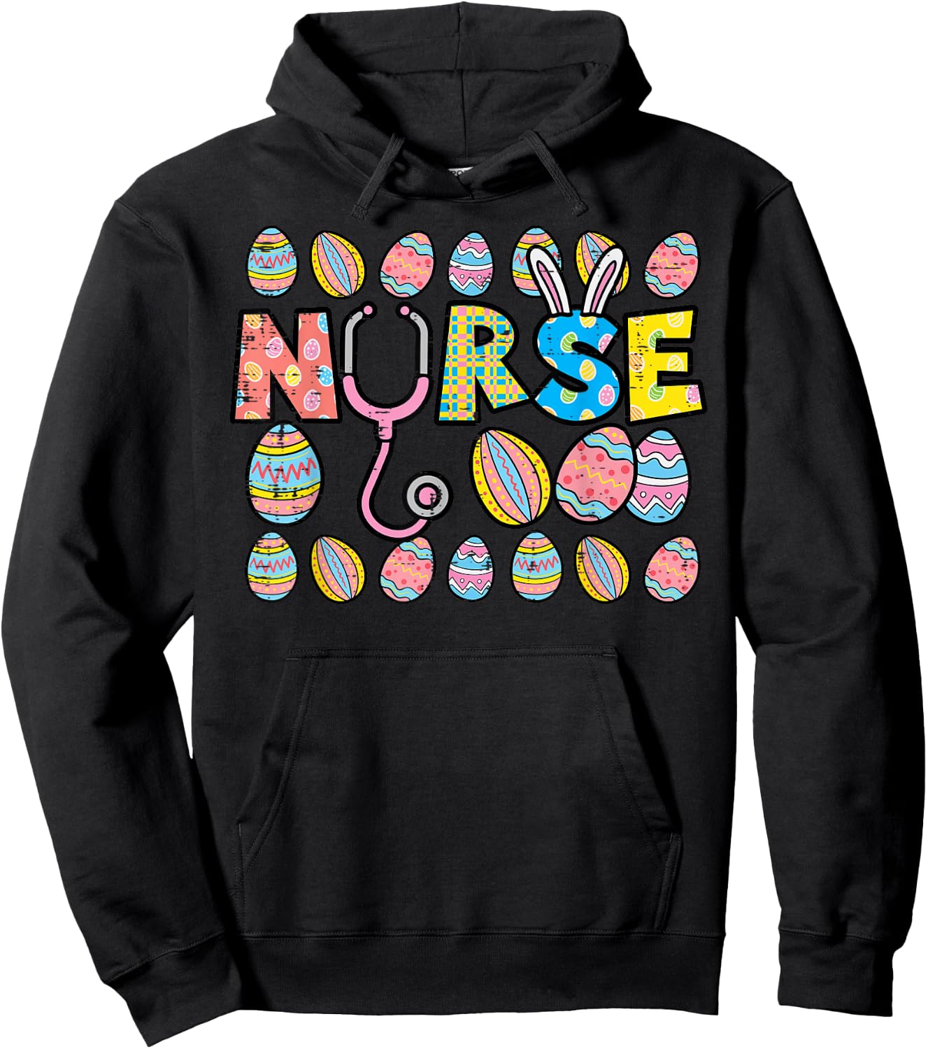 Easter Eggs Nurse Stethoscope Scrub Top Spring Squad Women Hoodie - Hoodie | Black