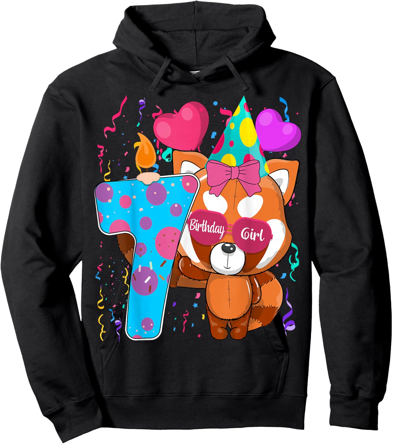 Red Panda 7th Birthday I'm 7 Years Old Girls Birthday Party Hoodie - Hoodie | Black