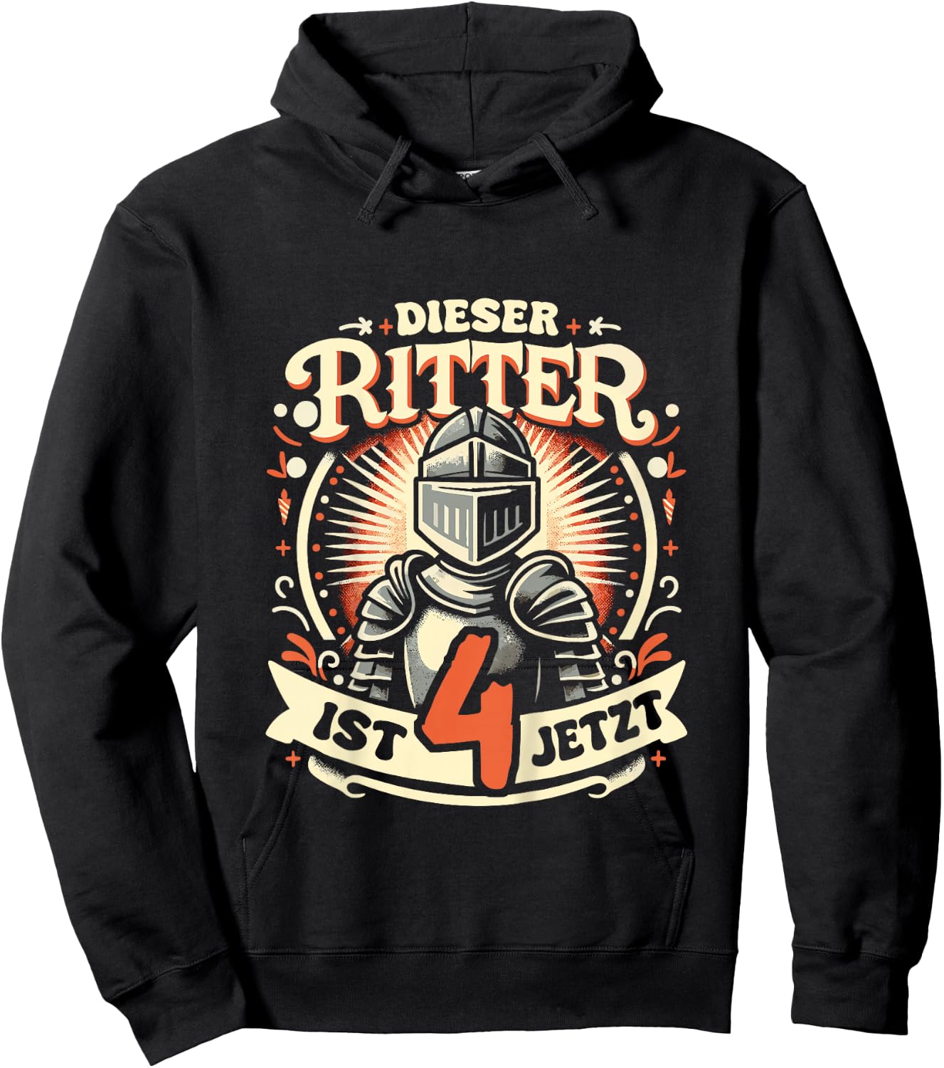 Children's 4th Birthday Gift with German Text "Dieser Ritter ist 4 Jahre t", black Hoodie - Hoodie | Black