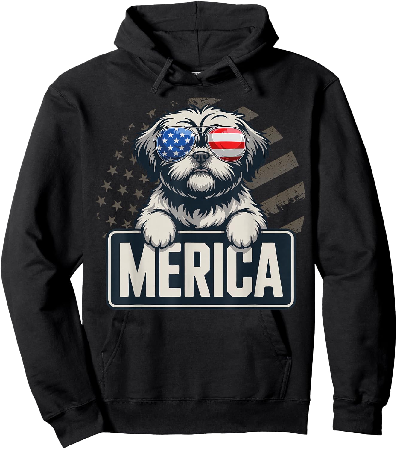 Shih Tzu Merica USA Flag Hoodie - Hoodie | Black
