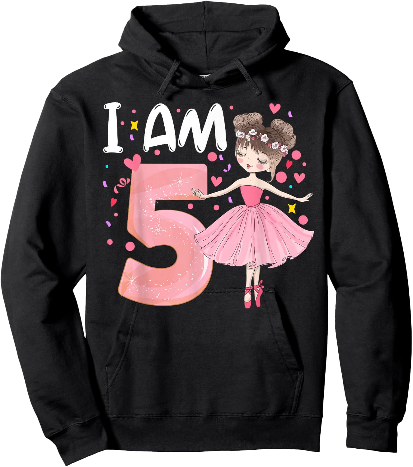 I-Am 5 Fifth Birthday Party Dancing Pink Ballerina-Girl Hoodie - Hoodie | Black