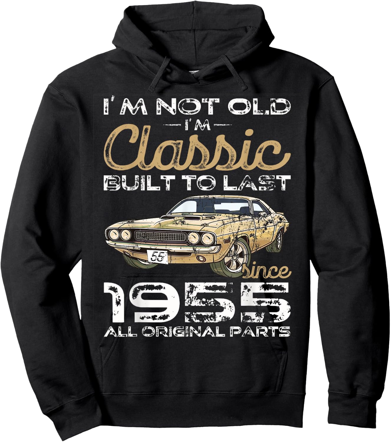 70th Birthday Gift Man Vintage 1955 Classic Car Hoodie - Hoodie | Black