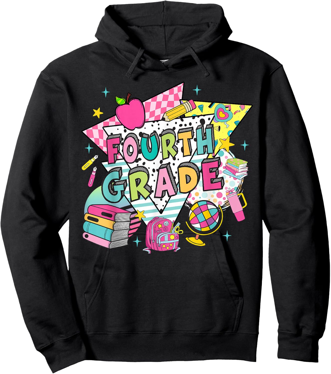 Fourth Grade Teachers Students Retro 90s Back To School Hoodie - Hoodie | Black