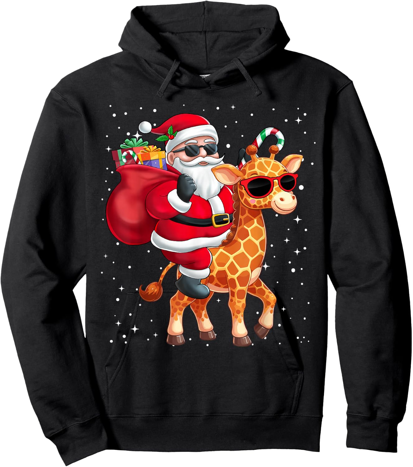 Santa Claus Riding A Giraffe Christmas Boy Girl Kids Hoodie - Hoodie | Black