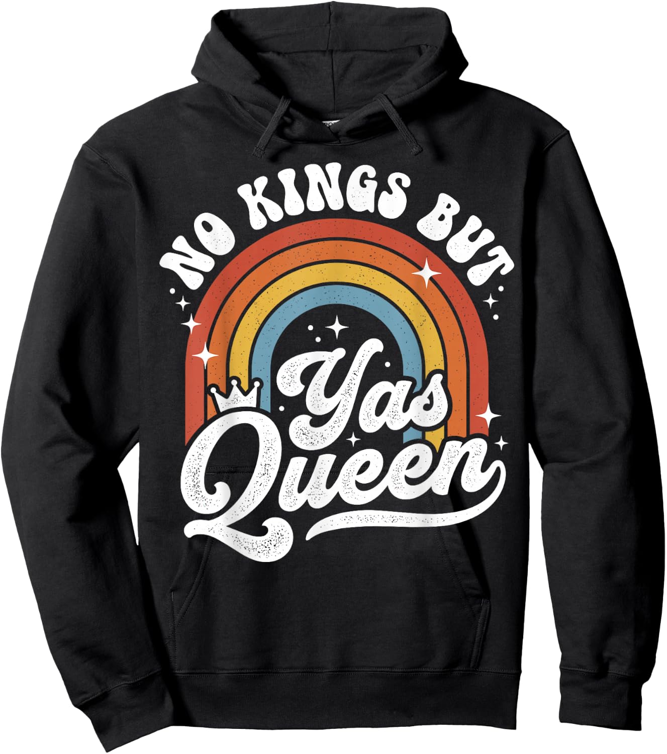 No Kings But Yas Queens LGBTQ Retro Rainbow Pride Hoodie - Hoodie | Black