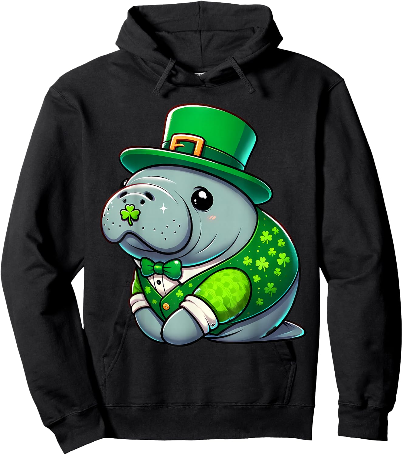 St. Patricks Day Manatee Leprechaun Men Women Kids Hoodie - Hoodie | Black