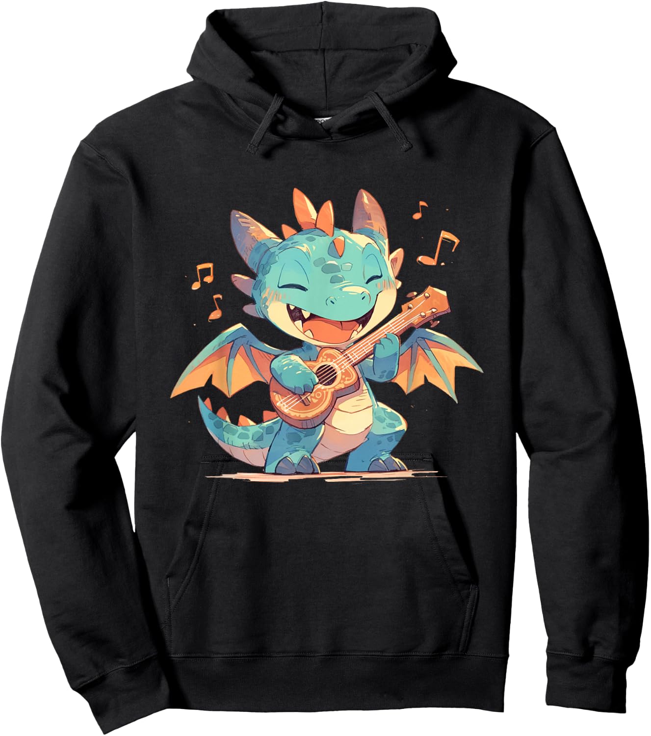 Dragon Playing Ukulele - Dragon Kawaii Hoodie - Hoodie | Black