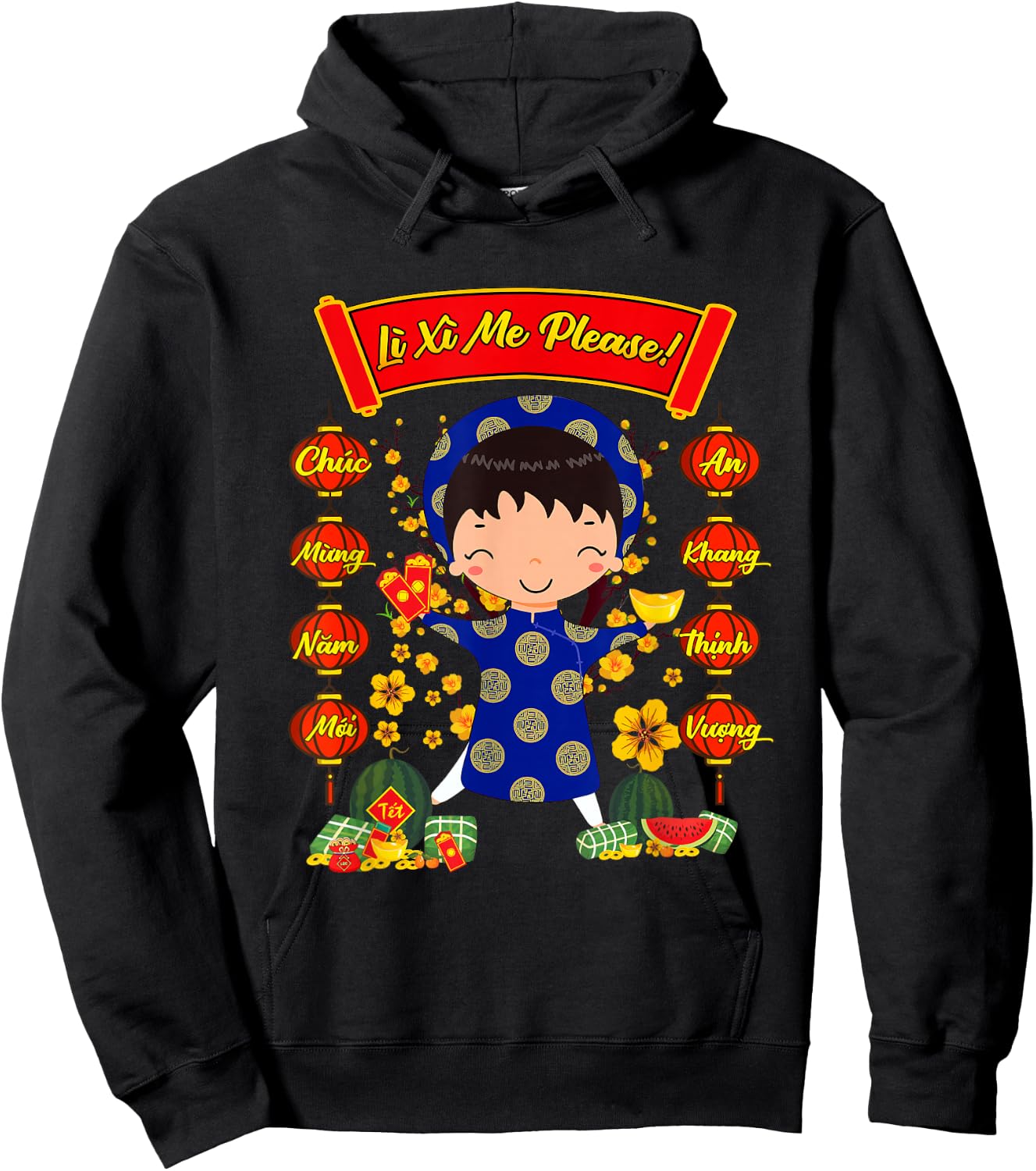Li Xi Me Please Ao Dai Vietnamese Dress Boys Tet Decorations Hoodie - Hoodie | Black