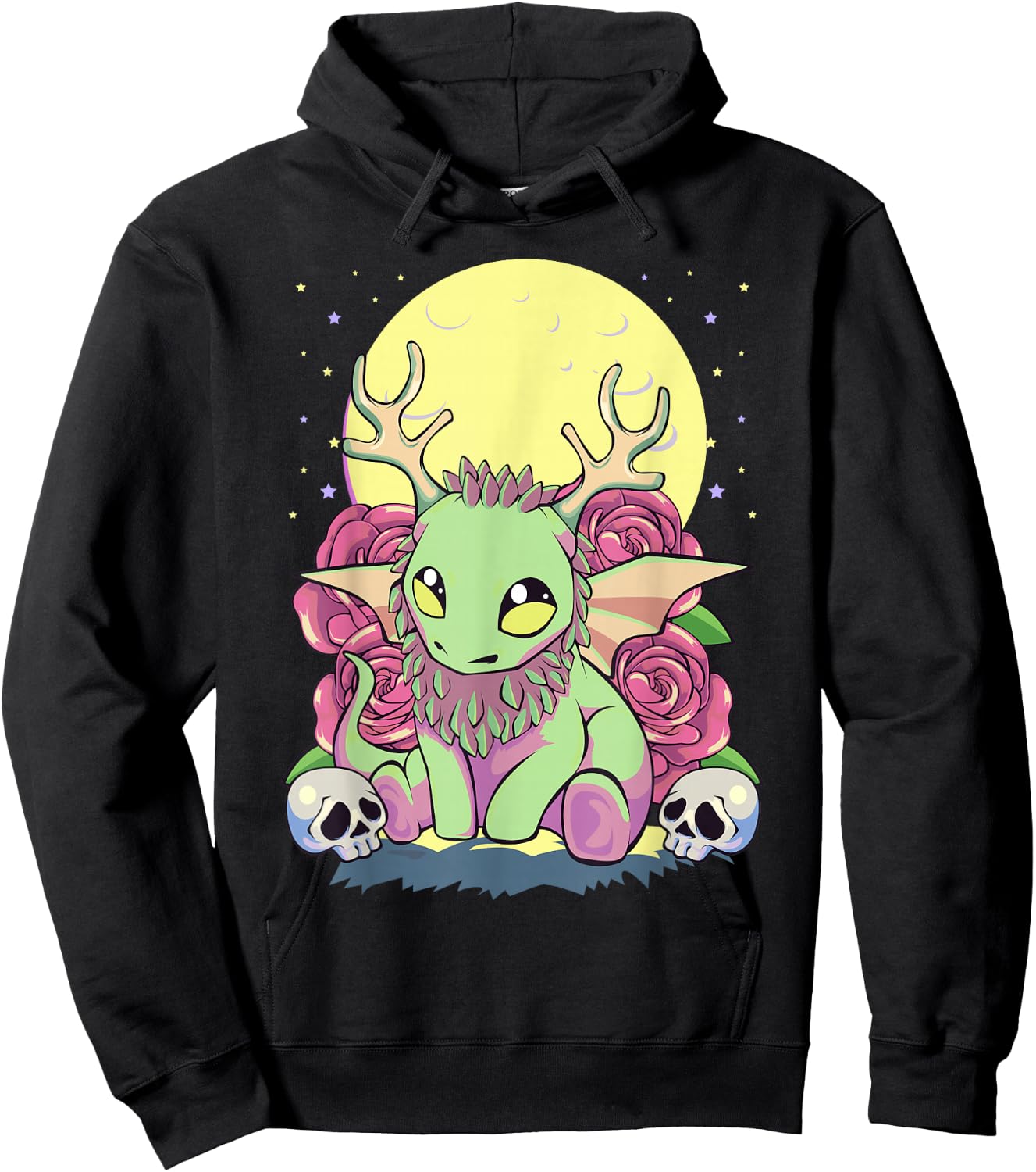 Pastel Goth Kawaii Occult Jackalope Cryptid Dragon Roses Hoodie - Hoodie | Black
