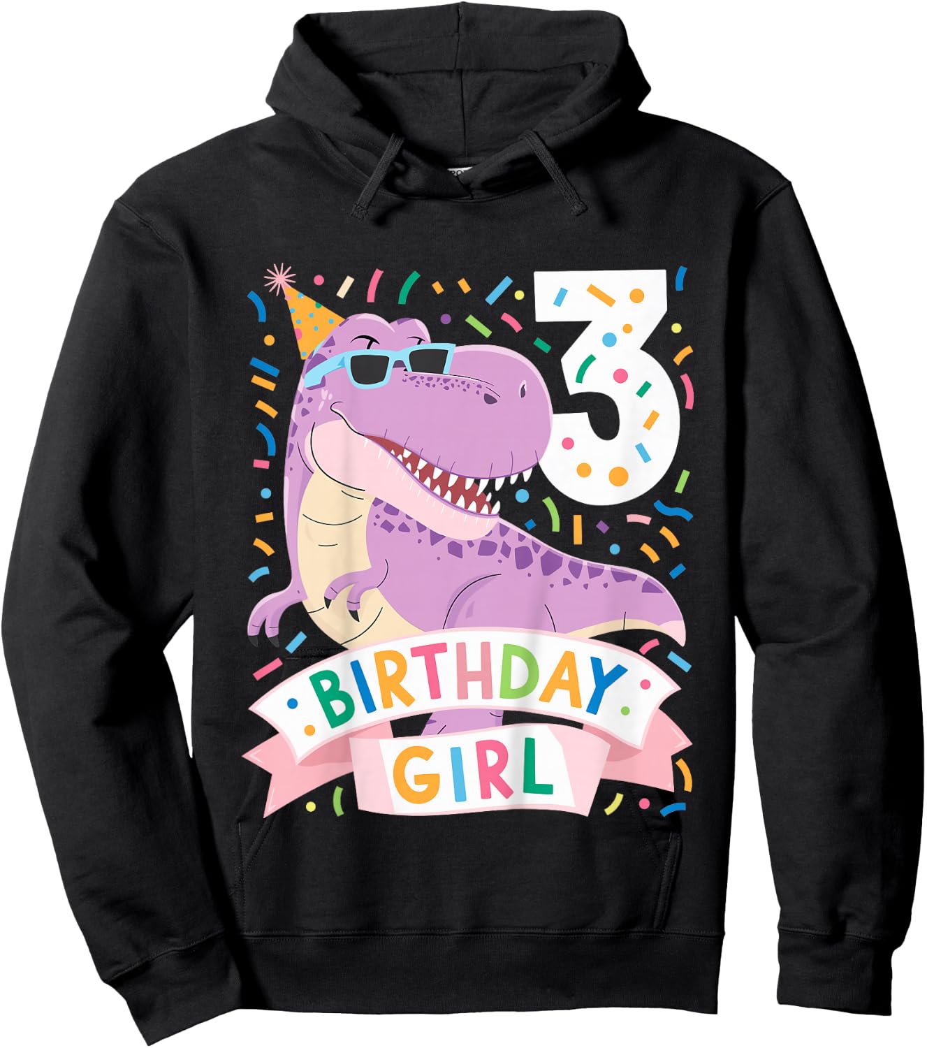Kids 3 Year Old T Rex Dinosaur 3nd Birthday Girl Hoodie - Hoodie | Black