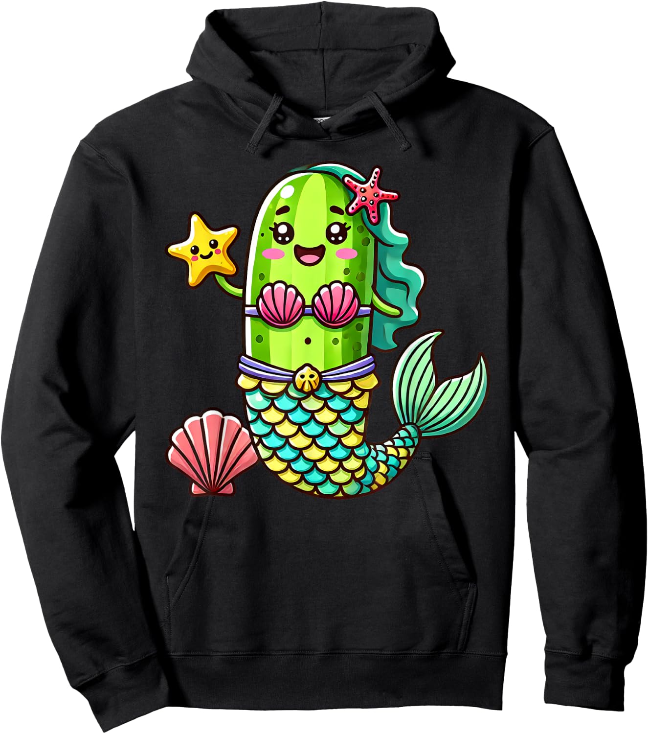 Funny Cucumber Pickle Mermaid Vegan Cute Boys Girls Kids Hoodie - Hoodie | Black