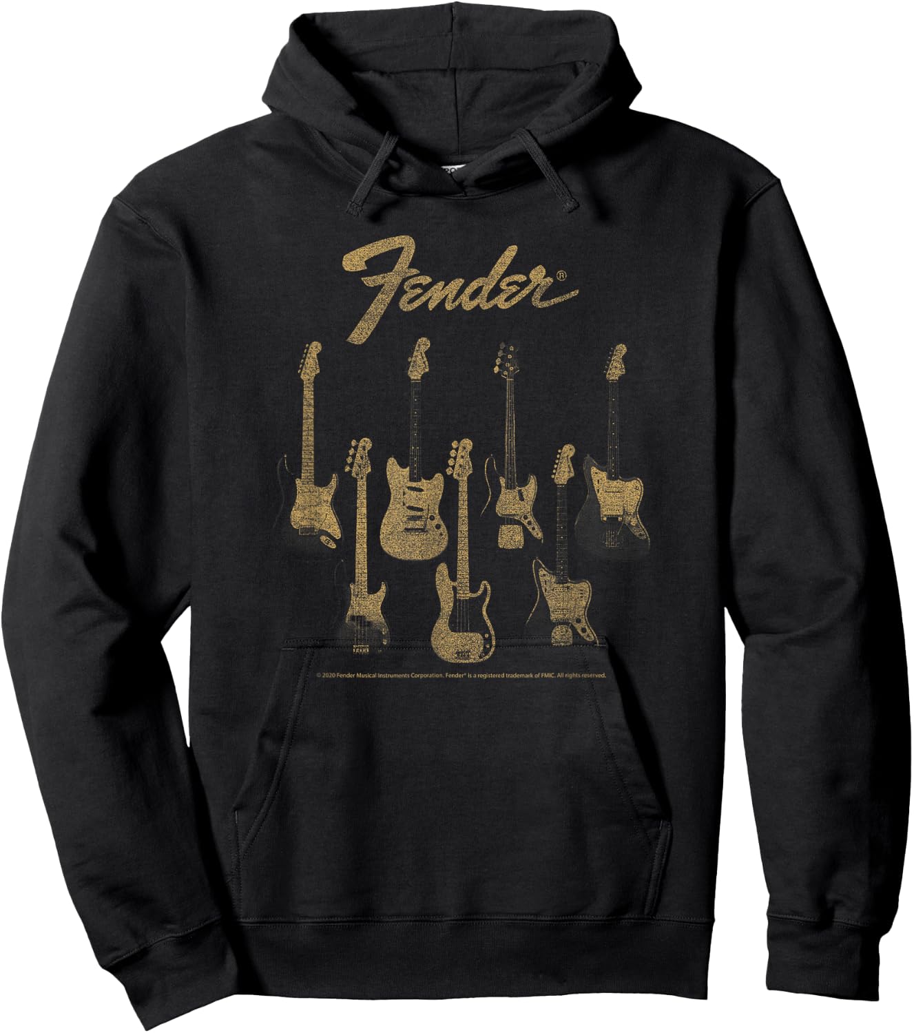Fender Guitar Selection Variety On Display Vintage Poster , black Hoodie - Hoodie | Black