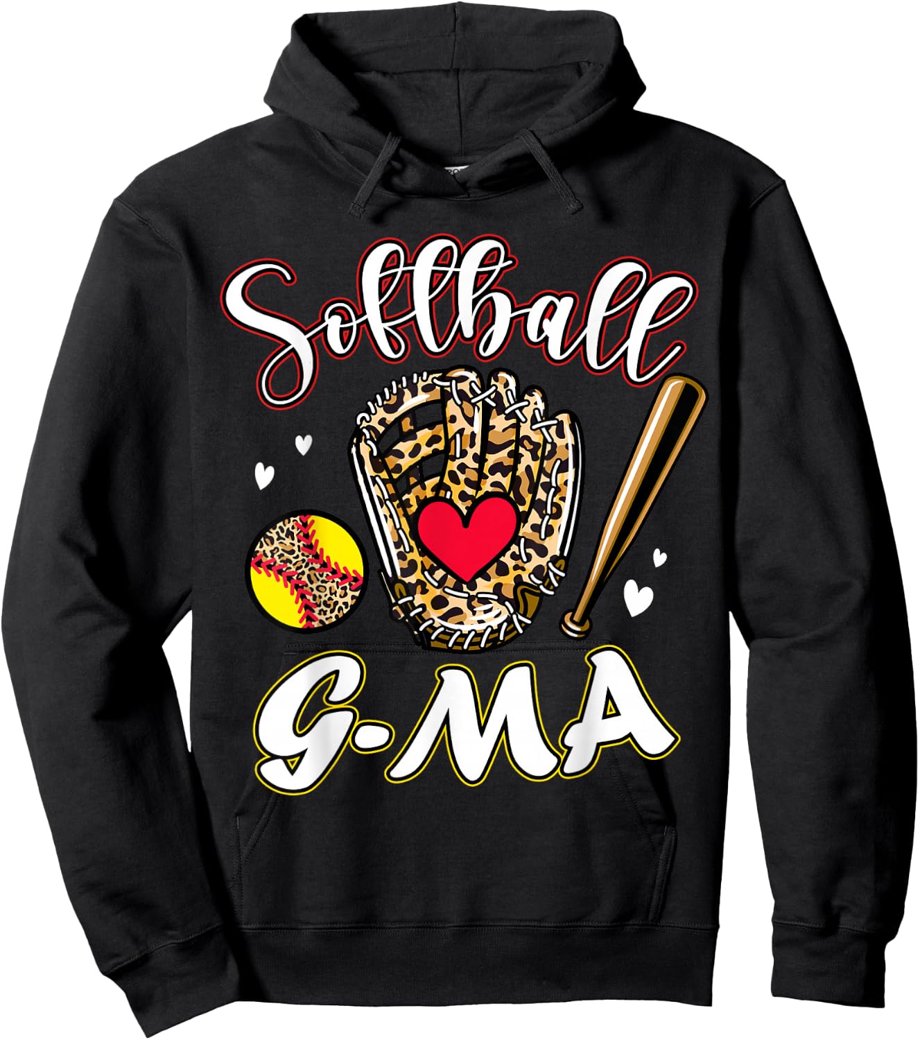 Softball G-Ma Leopard Game Day Softball Cute Matching Family Hoodie - Hoodie | Black