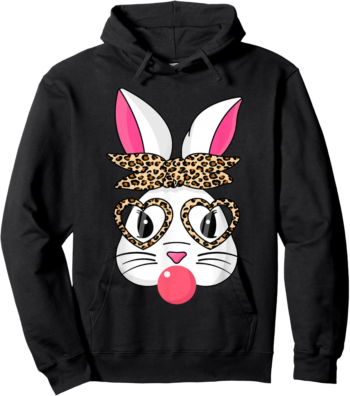 Cute Bunny With Leopard Bandana Heart Glasses Easter Day Hoodie - Hoodie | Black