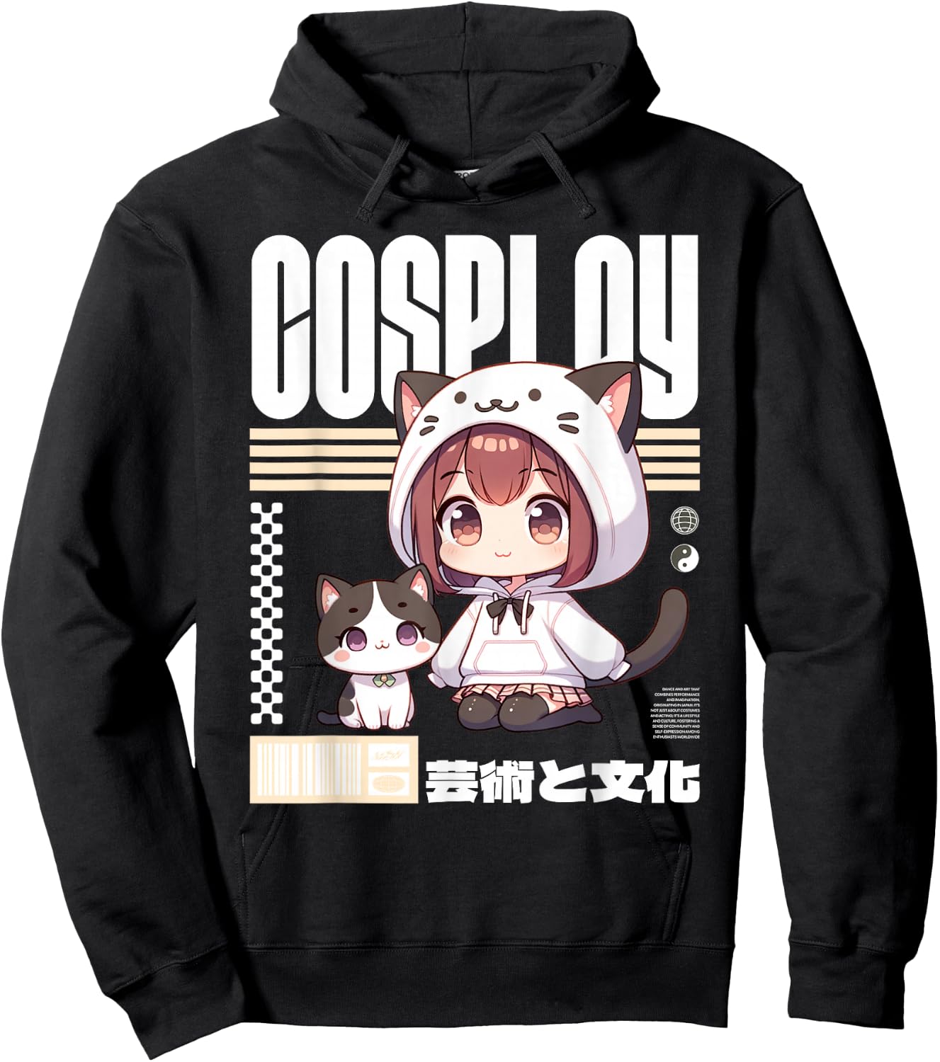 Japanese Manga Costume for Girl with Cat , Black, S Hoodie - Hoodie | Black