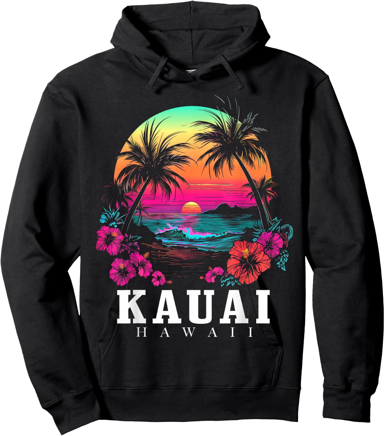 Kauai Hawaii Hawaiian Hibiscus Flowers Surfer Souvenir Hoodie - Hoodie | Black