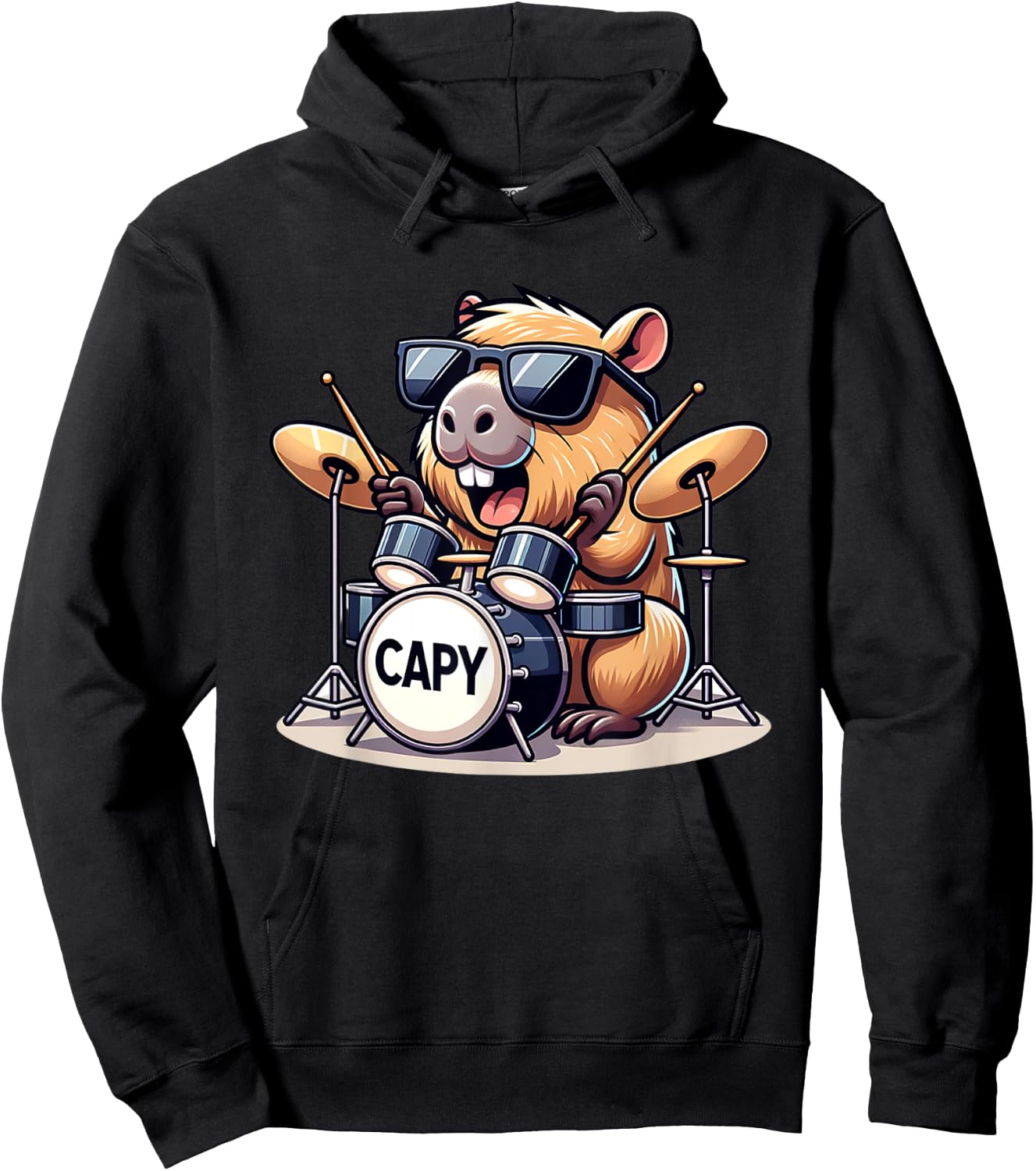 Lustige Capybara spielt Schlagzeug Kinder Junge Mädchen Hoodie - Hoodie | Black
