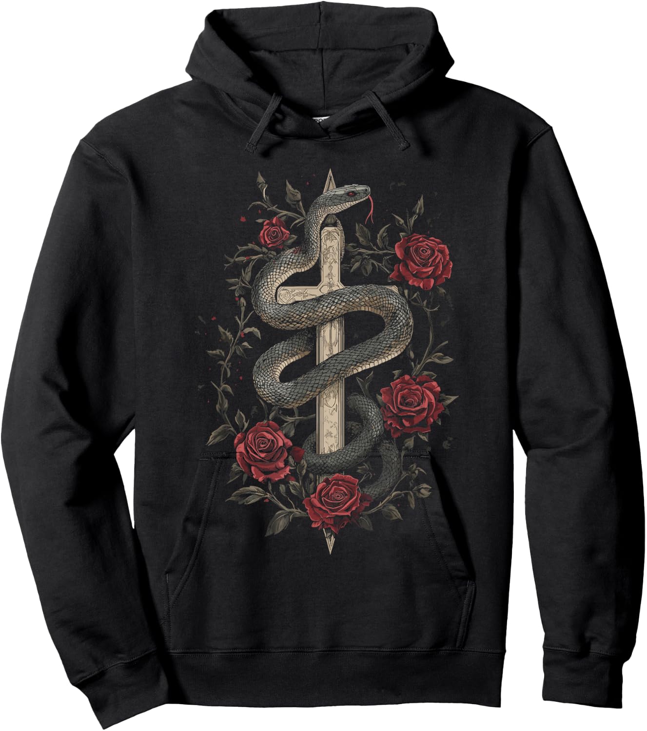 Snakes and Roses Around a Sword - Gothic , Black, S Hoodie - Hoodie | Black
