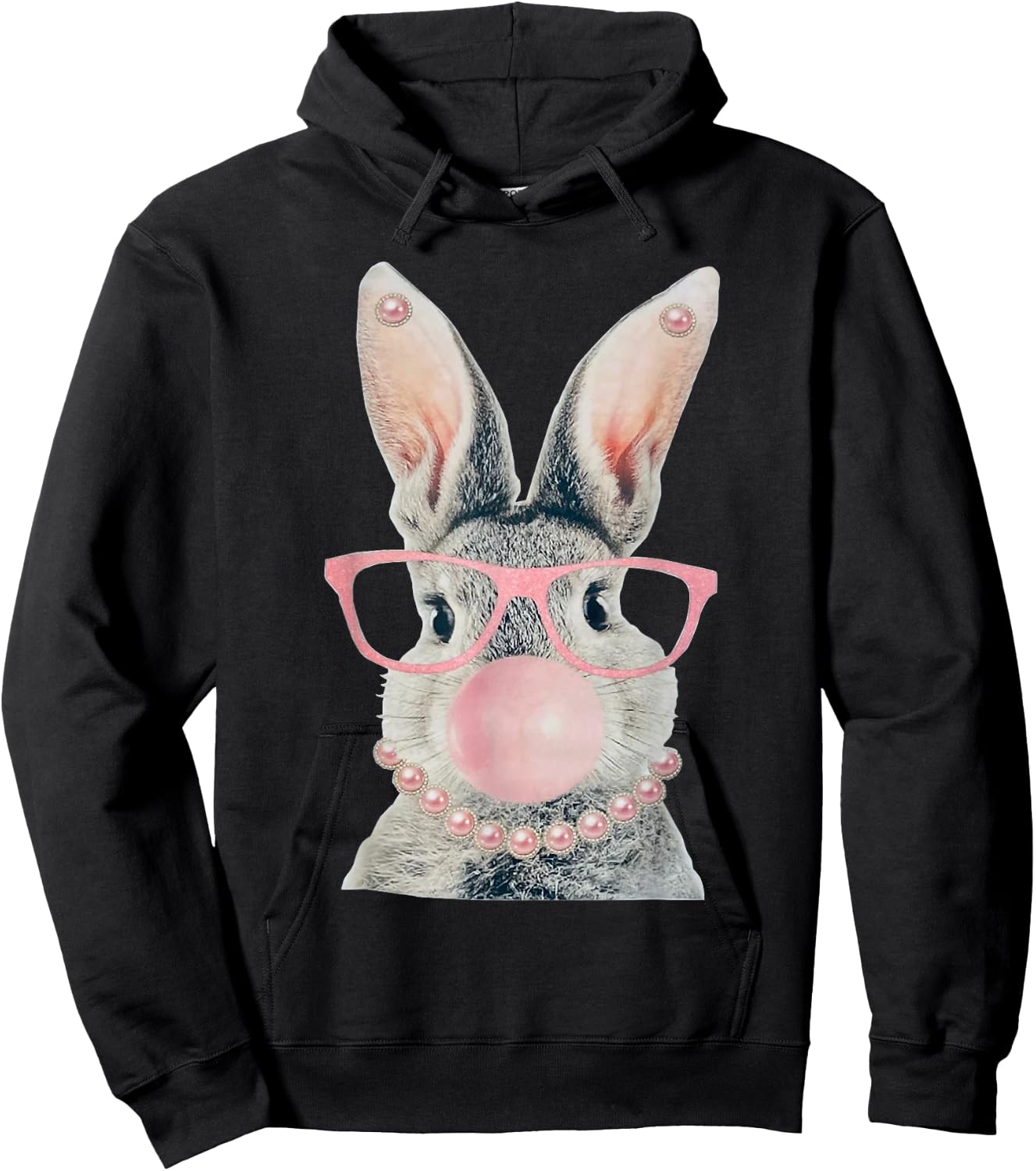 GLAM Funny BUNNY Wear Glasses Bead Hoodie - Hoodie | Black