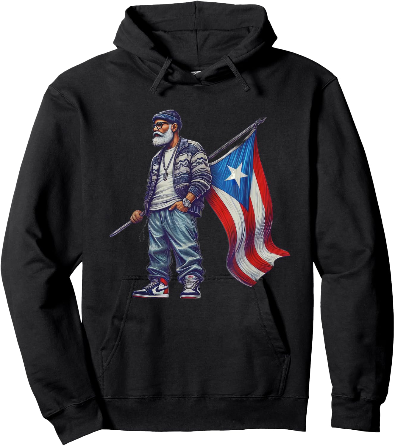 Abuelo Boricua Grandpa Puerto Rican Flag Fathers Day Style Hoodie - Hoodie | Black