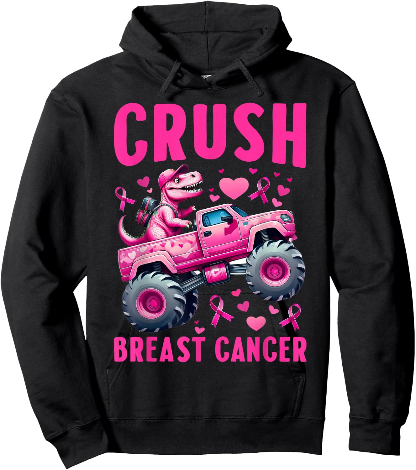 Crush Breast Cancer Awareness Monster Truck Toddler Boy Kids Hoodie - Hoodie | Black