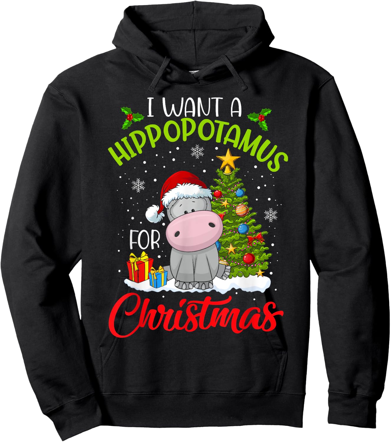 I Want A Hippopotamus For Christmas Xmas Hippo for Kid Women Hoodie - Hoodie | Black