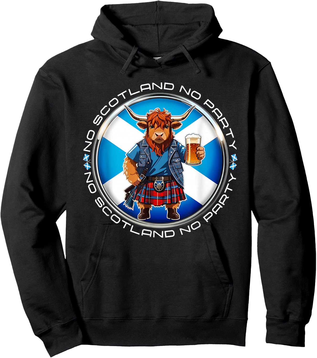 No Scotland No Party Scottish Pride Scotland Highland Cow Hoodie - Hoodie | Black