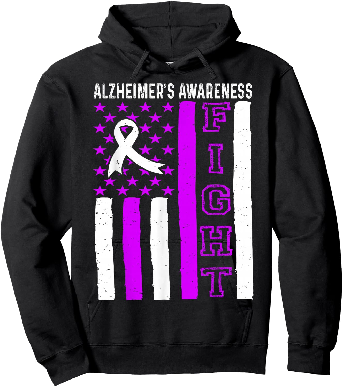 Alzheimer's Awareness Month USA Flag Purple Ribbon Hoodie - Hoodie | Black