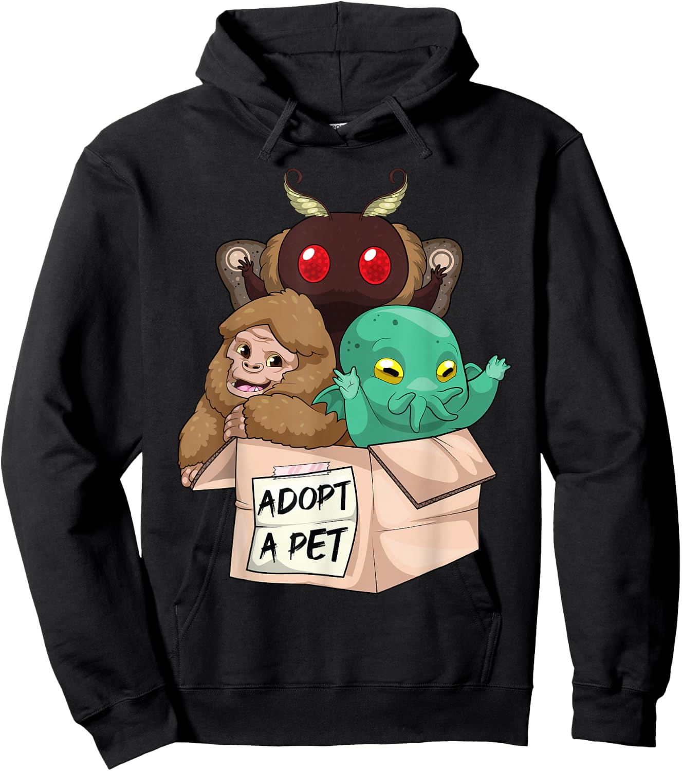 Adopt A Pet Shirt Creepy Monsters Bigfoot Mothman Hoodie - Hoodie | Black